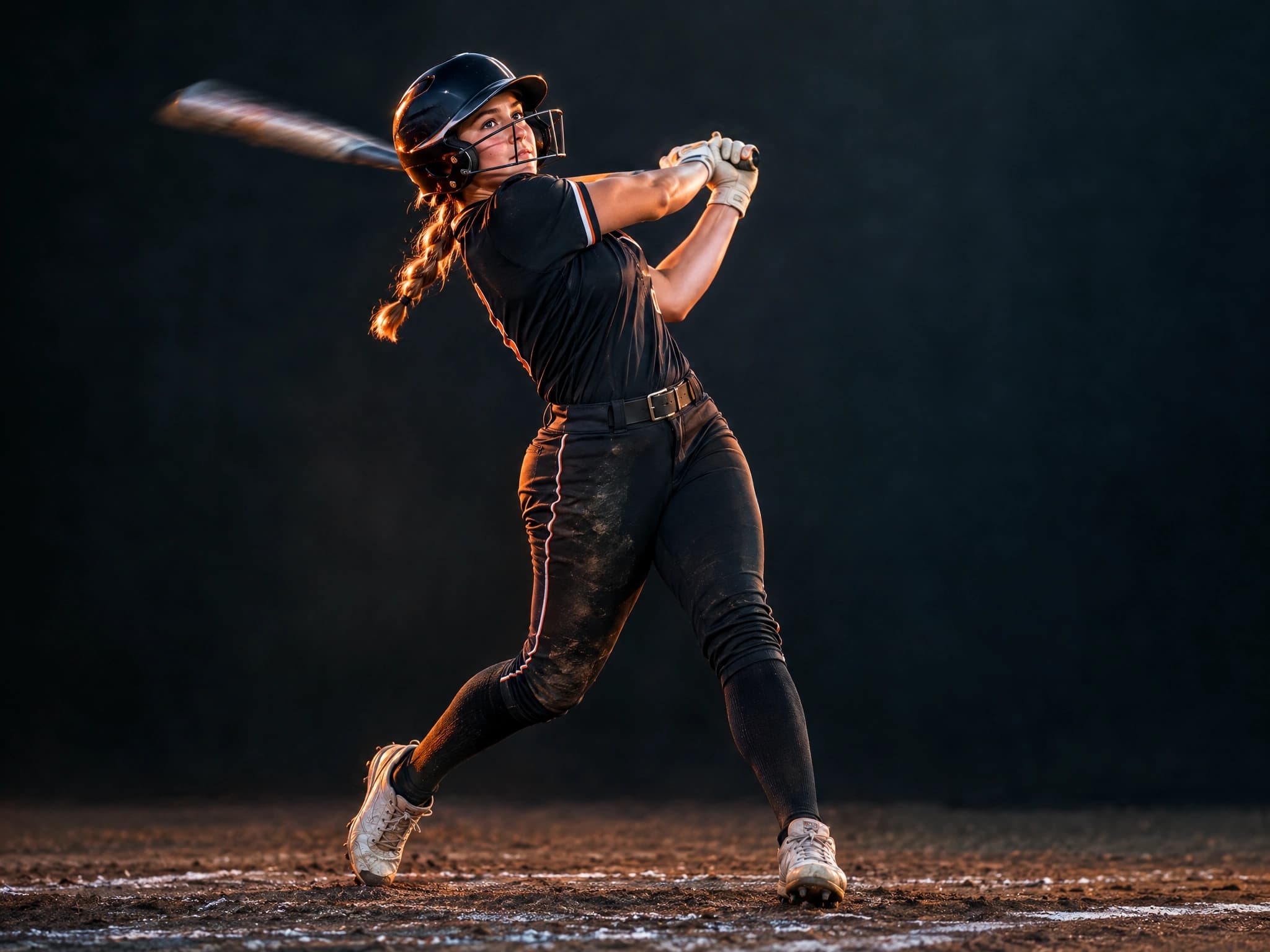 Softball player completing her swing
